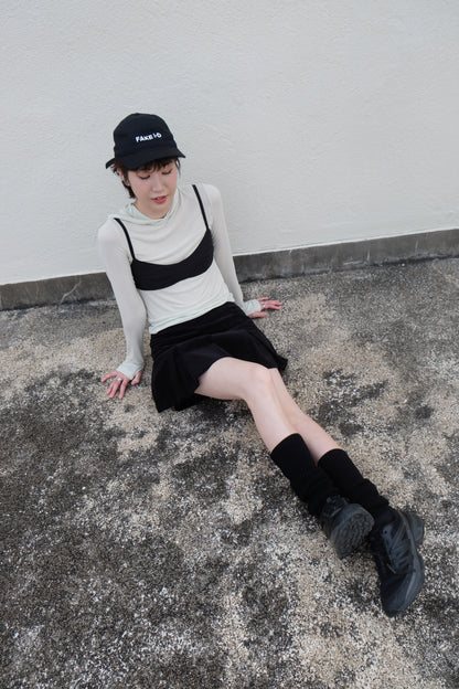 Double-layer Pleated Tennis Skorts (Black/ Camel)