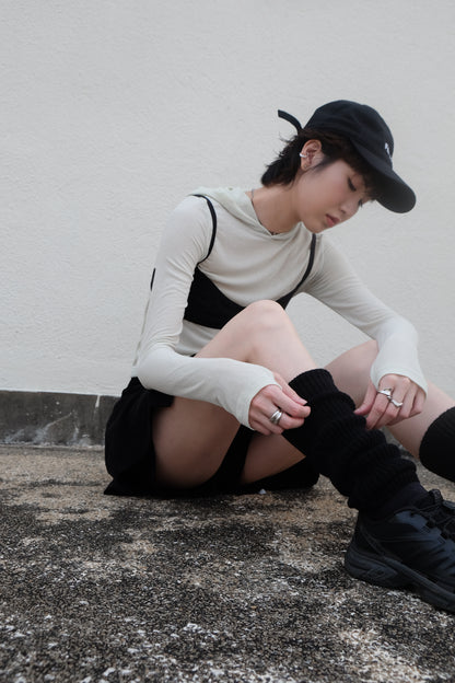 Double-layer Pleated Tennis Skorts (Black/ Camel)