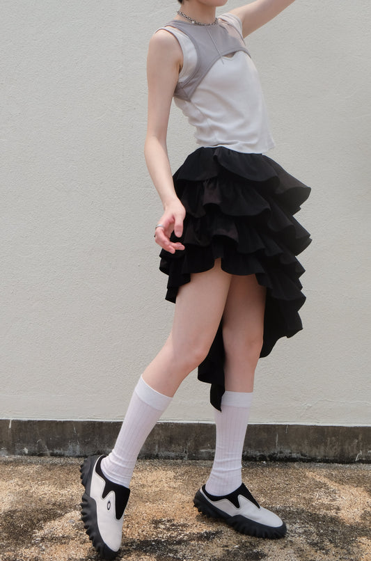 ✨推！"Slash" Tierd Skirt (Black)