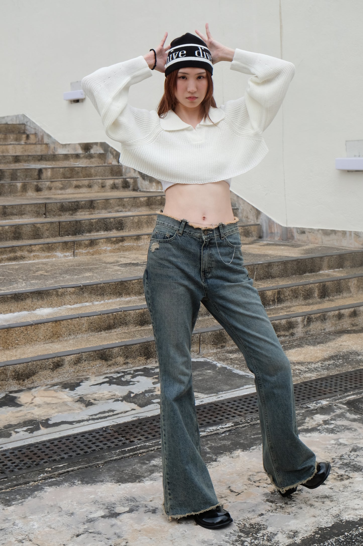 "Ayumi" Retro Bootcut Washed Jeans