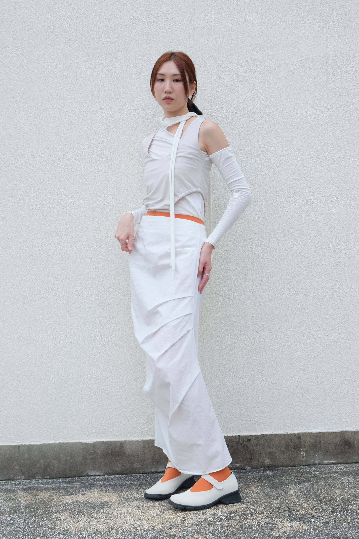 ✨推！"Shiina" Gathered Skirt (White)