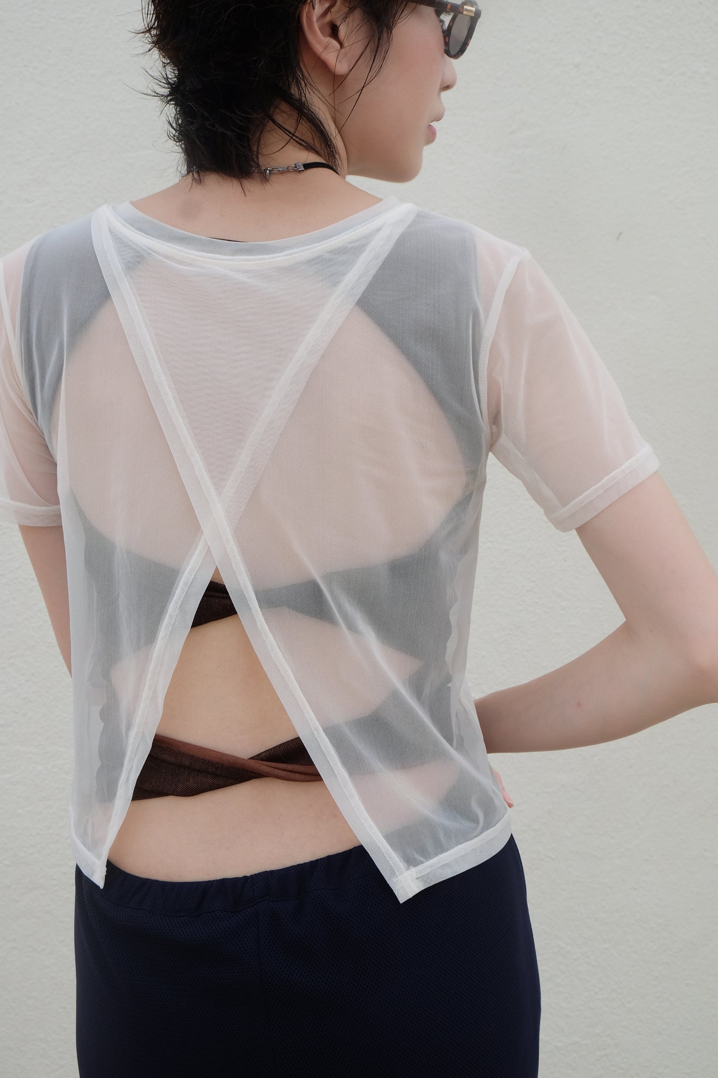 Back-open Sheer Short Sleeves