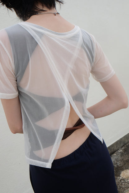 Back-open Sheer Short Sleeves