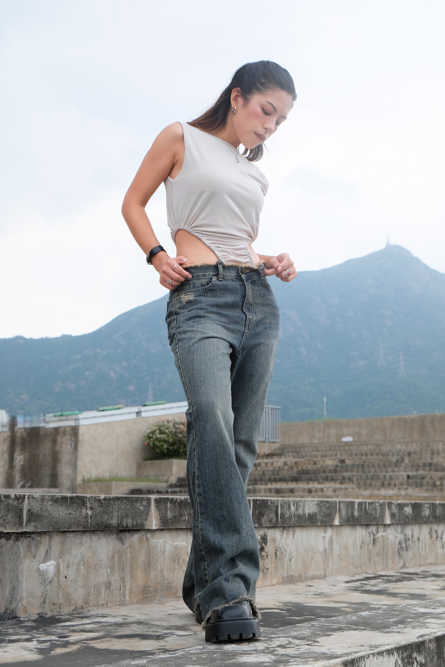 "Ayumi" Retro Bootcut Washed Jeans