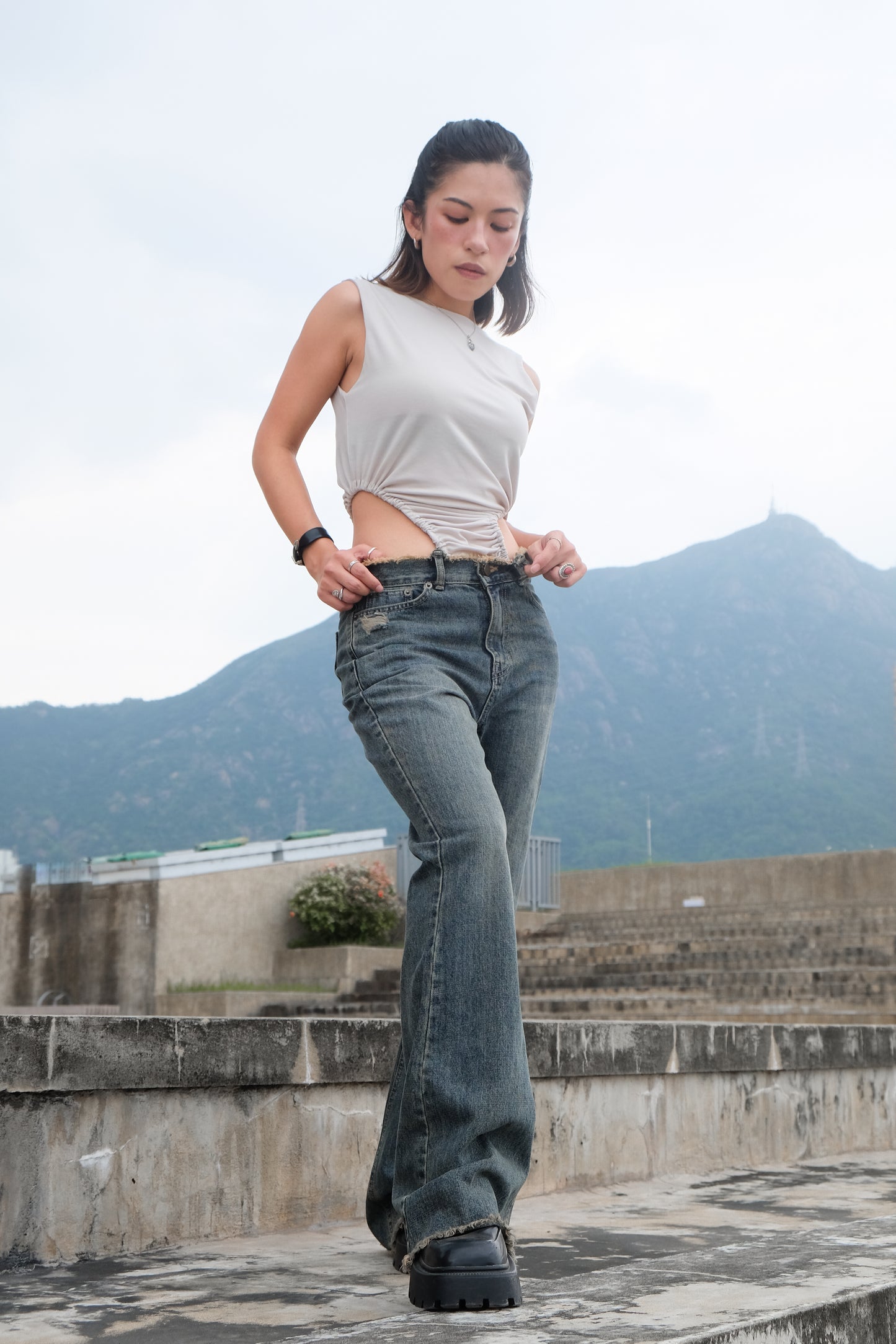 "Ayumi" Retro Bootcut Washed Jeans