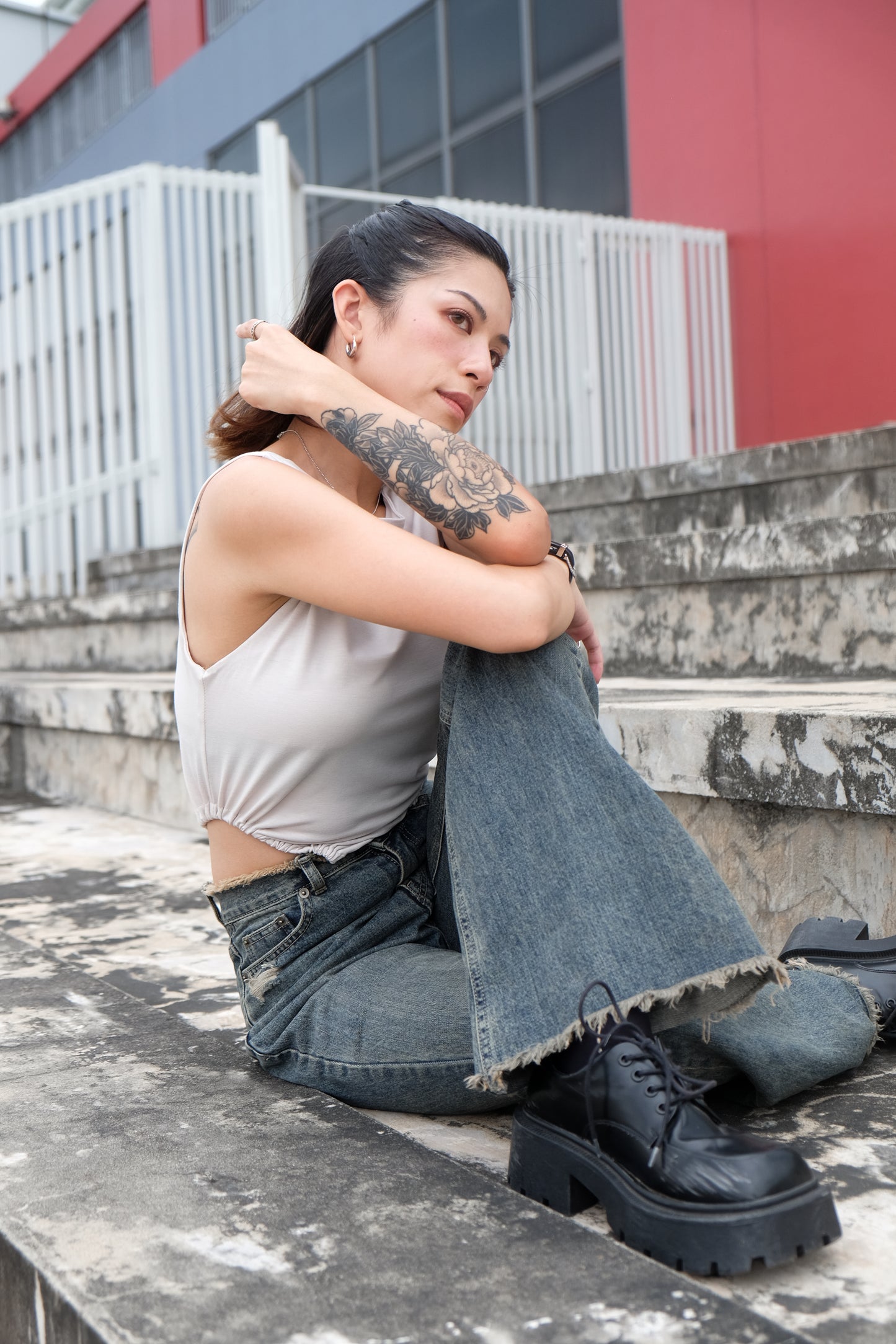 "Ayumi" Retro Bootcut Washed Jeans