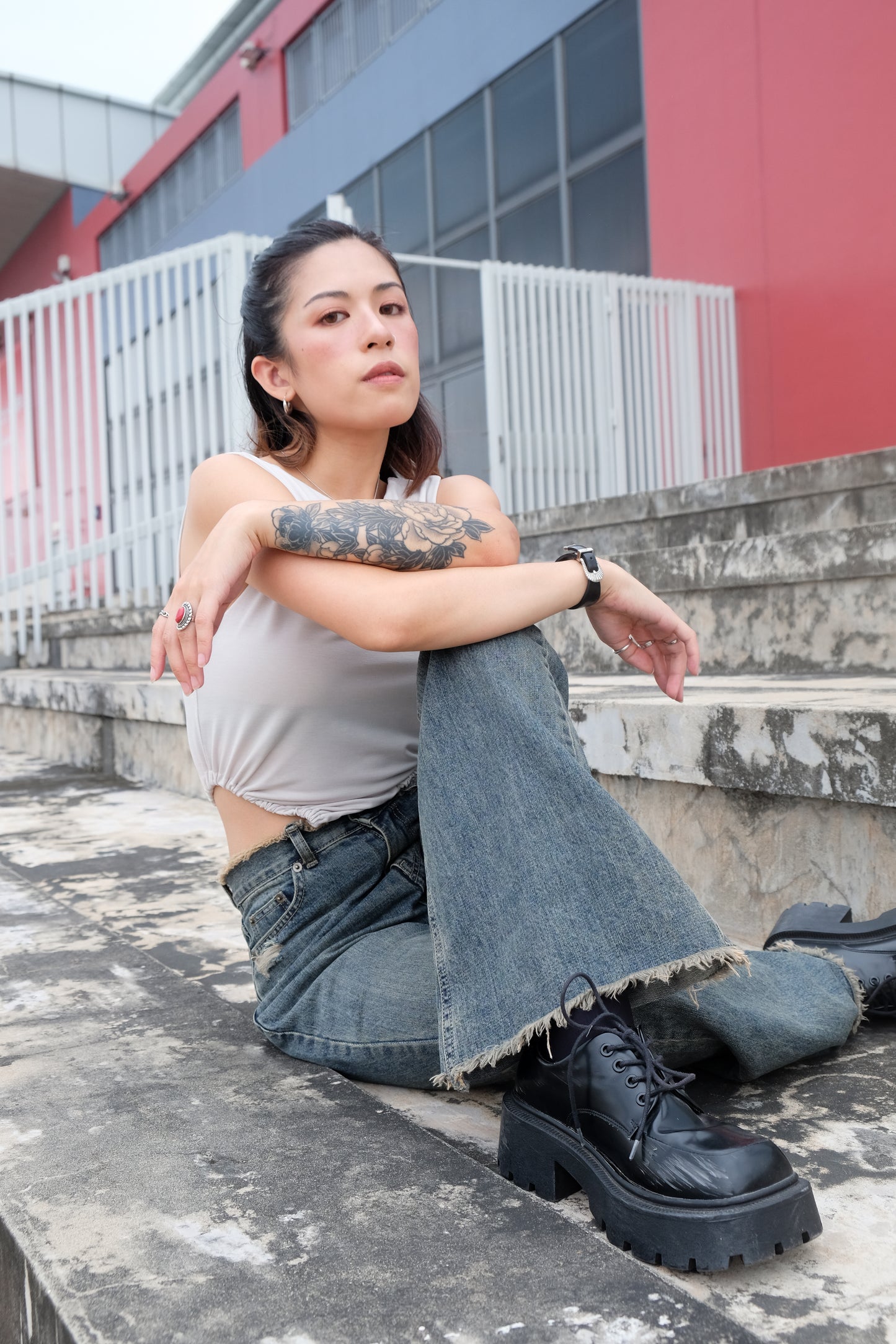 "Ayumi" Retro Bootcut Washed Jeans