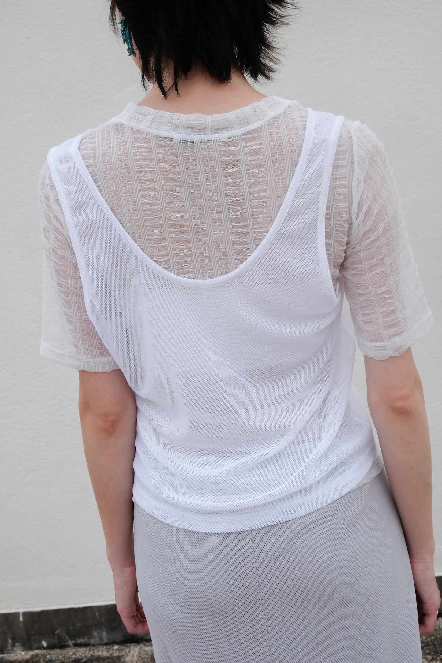 ✨推！Flower Embroidery Mesh Tank Top (White)