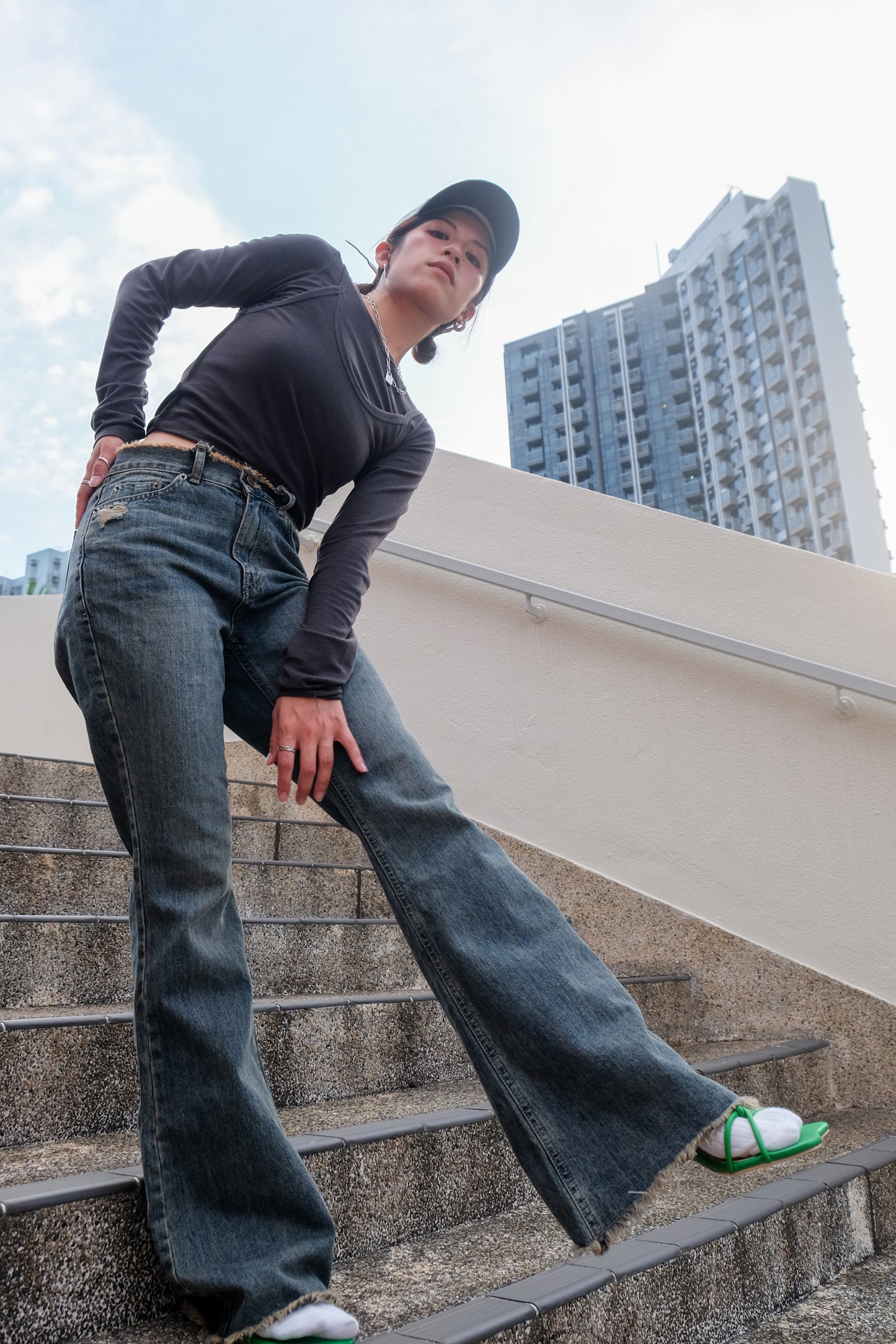 "Ayumi" Retro Bootcut Washed Jeans
