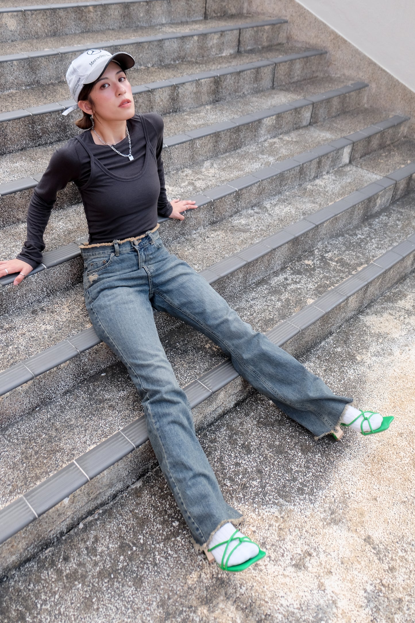 "Ayumi" Retro Bootcut Washed Jeans