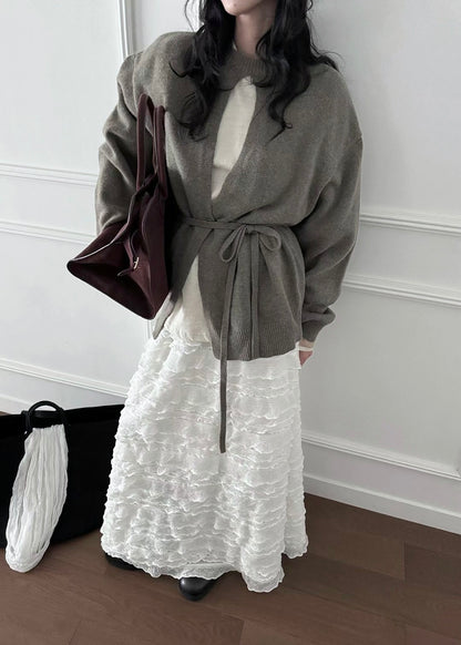 "Crepe Cake" Knit Ruffles Skirt (Ivory)