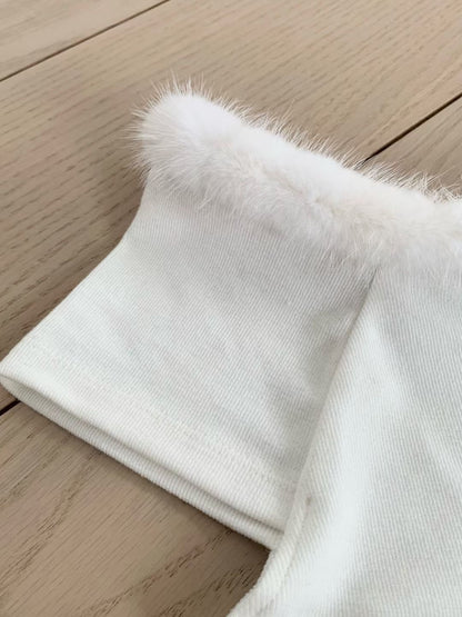 “La Belle" Furry Round Neck Tee (Ivory)