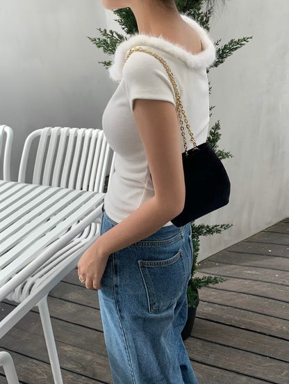 “La Belle" Furry Round Neck Tee (Ivory)
