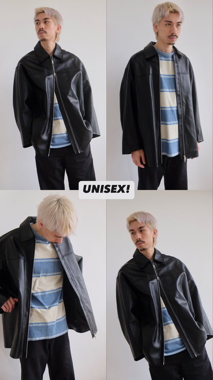 ✨推！Minimal Zips PU Leather Jacket (Cream)