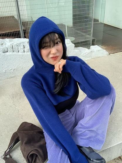 Cropped Hoodie - Merino Wool & Cashmere (Blue)