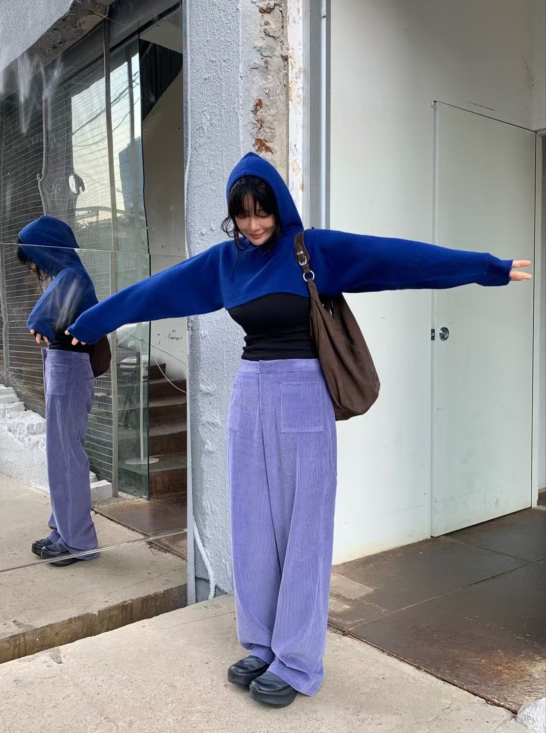 Cropped Hoodie - Merino Wool & Cashmere (Blue)