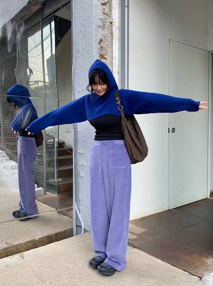 Cropped Hoodie - Merino Wool & Cashmere (Blue)