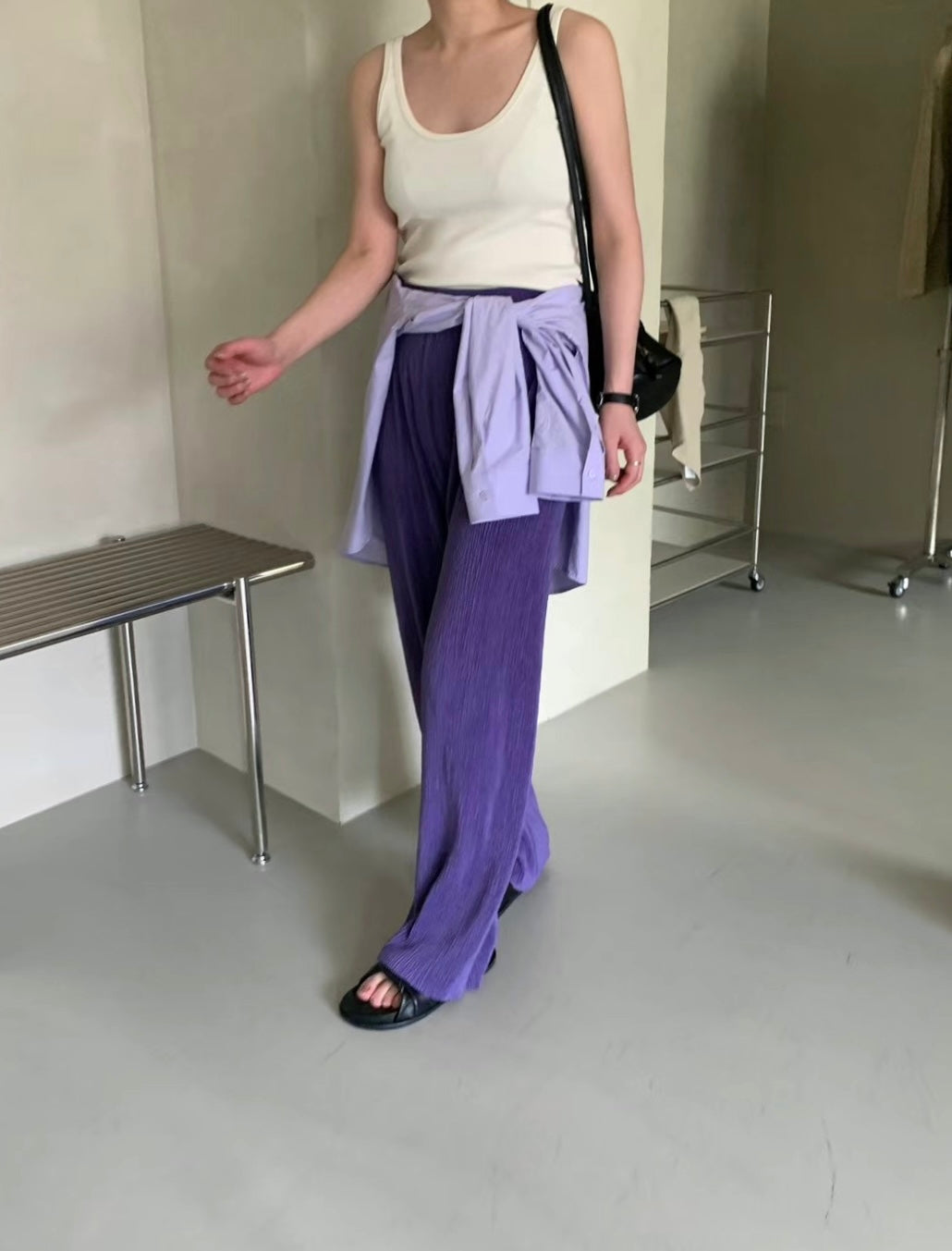 Cooling Textured Everyday Pants (Purple/ Green)
