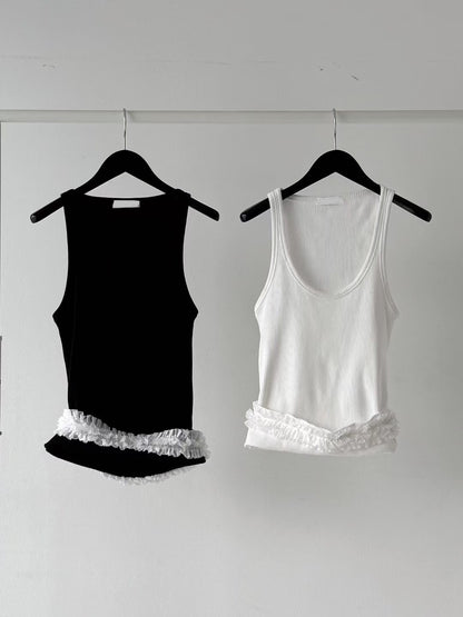 Ruffle Rim Tank Top (White)