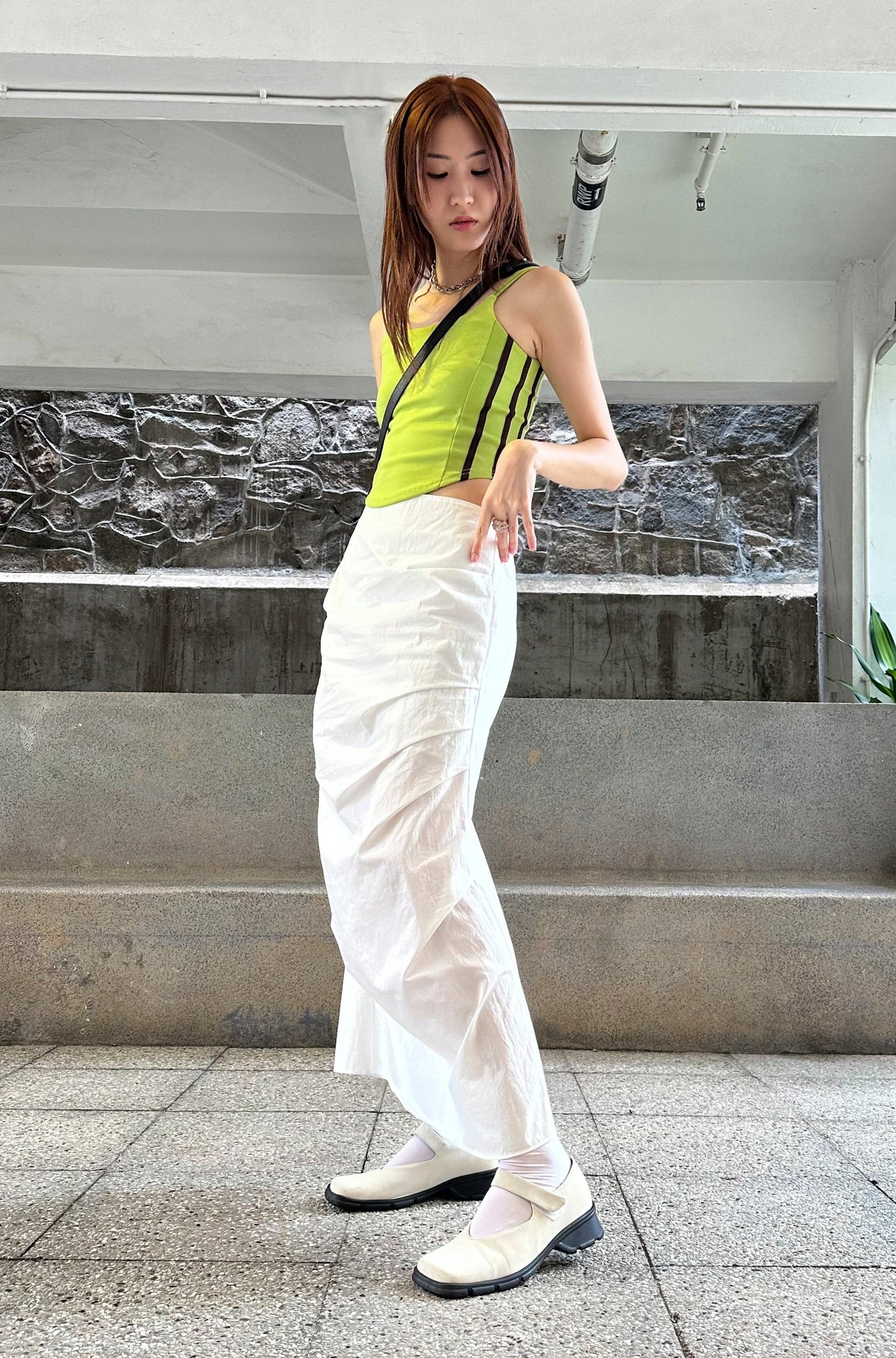 ✨推！"Shiina" Gathered Skirt (White)