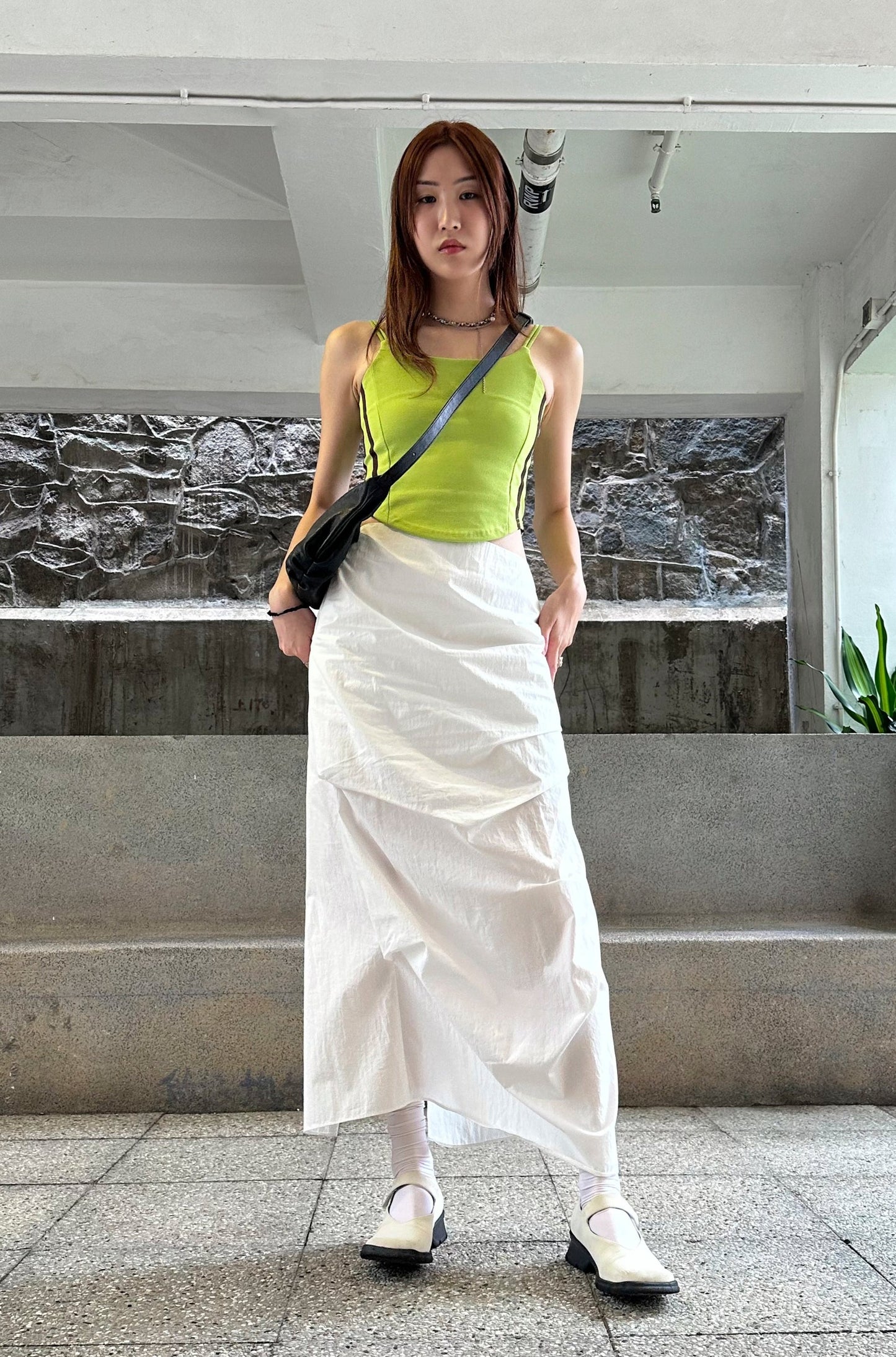 ✨推！"Shiina" Gathered Skirt (White)