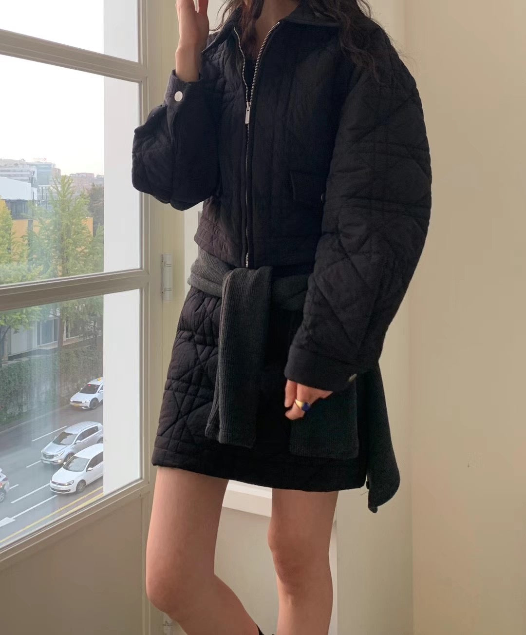 Quilted A-shape Mini Skirt (Black)