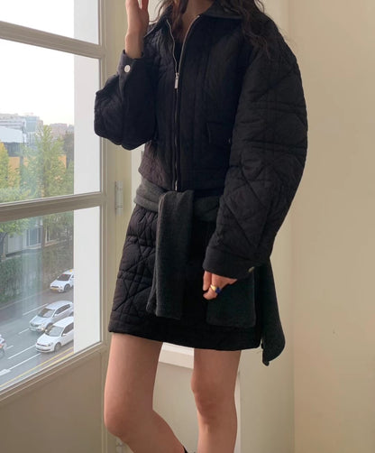 Quilted A-shape Mini Skirt (Black)