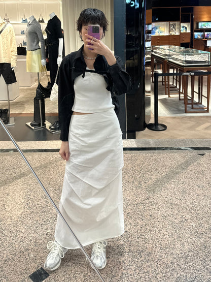✨推！"Shiina" Gathered Skirt (White)