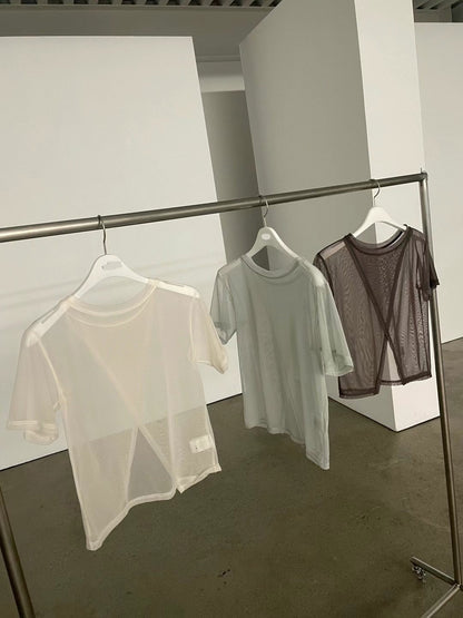 Back-open Sheer Short Sleeves