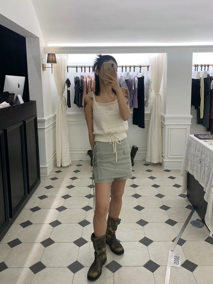 ✨推！"Lipa" Lace-up Layered Skorts (Army Green)