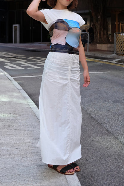"Kate" Ribboned Back-slit Skirt (White)