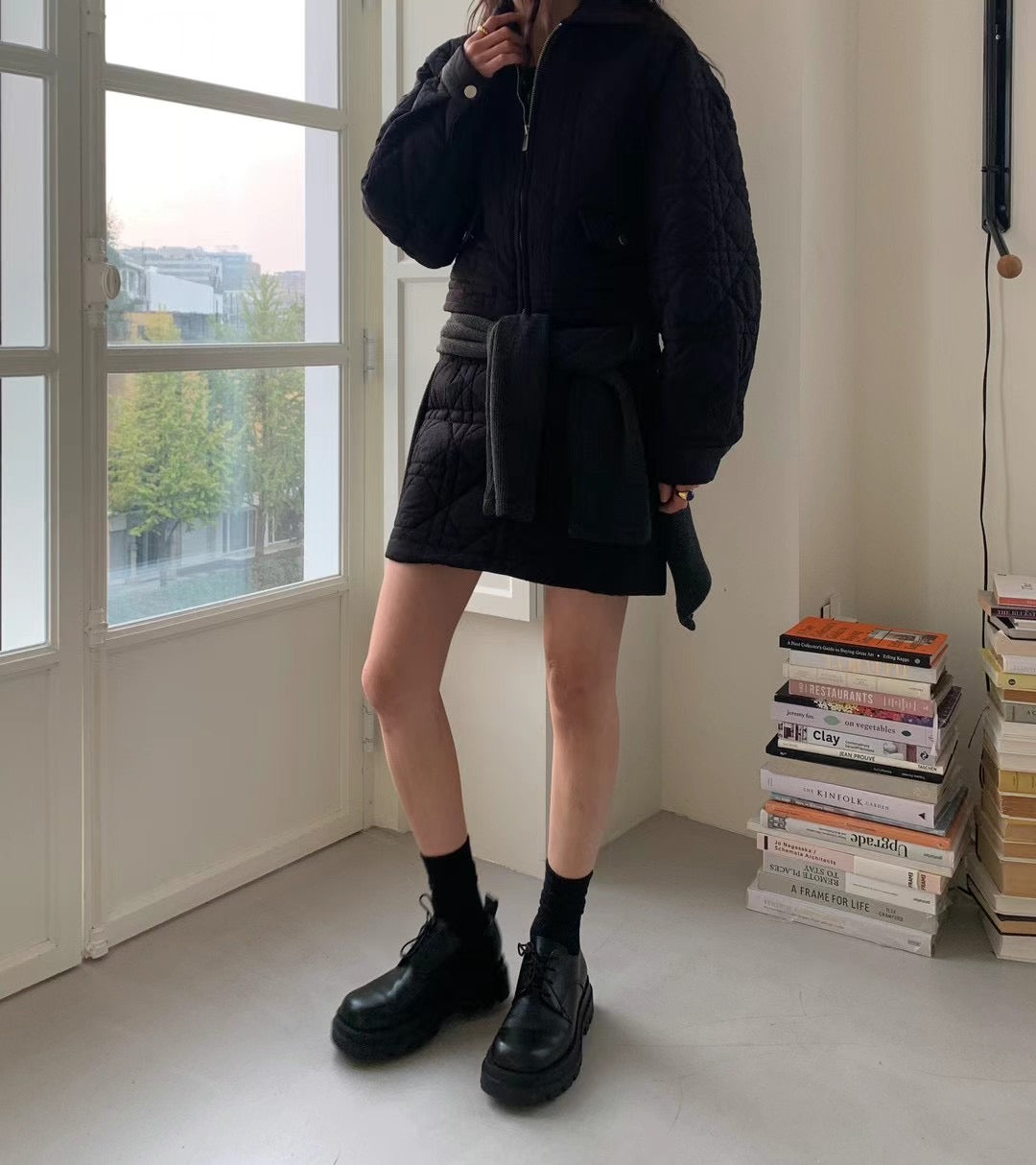 Quilted A-shape Mini Skirt (Black)