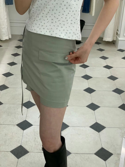 ✨推！"Lipa" Lace-up Layered Skorts (Army Green)