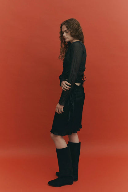 連線優惠/ Creased See-through Wrap Top