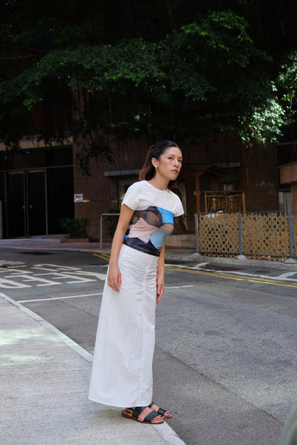 "Kate" Ribboned Back-slit Skirt (White)