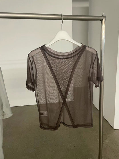 Back-open Sheer Short Sleeves