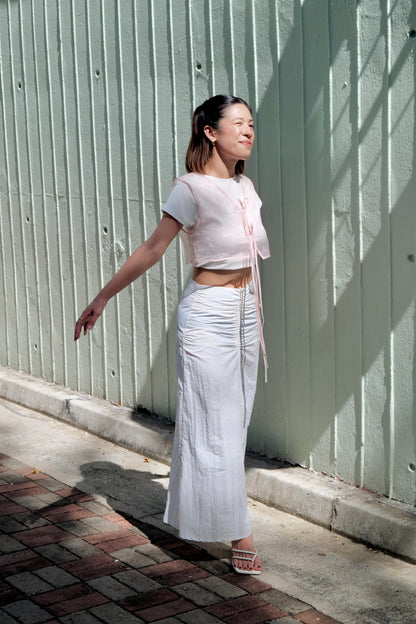"Kate" Ribboned Back-slit Skirt (White)