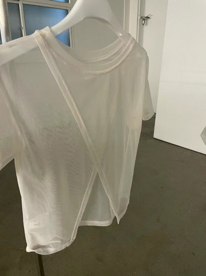 Back-open Sheer Short Sleeves