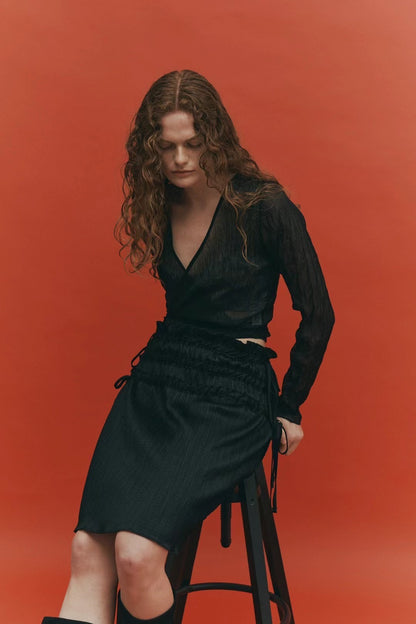 連線優惠/ Creased See-through Wrap Top