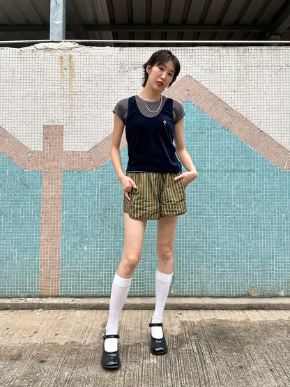 ✨推！Flower Embroidery Mesh Tank Top (Navy)