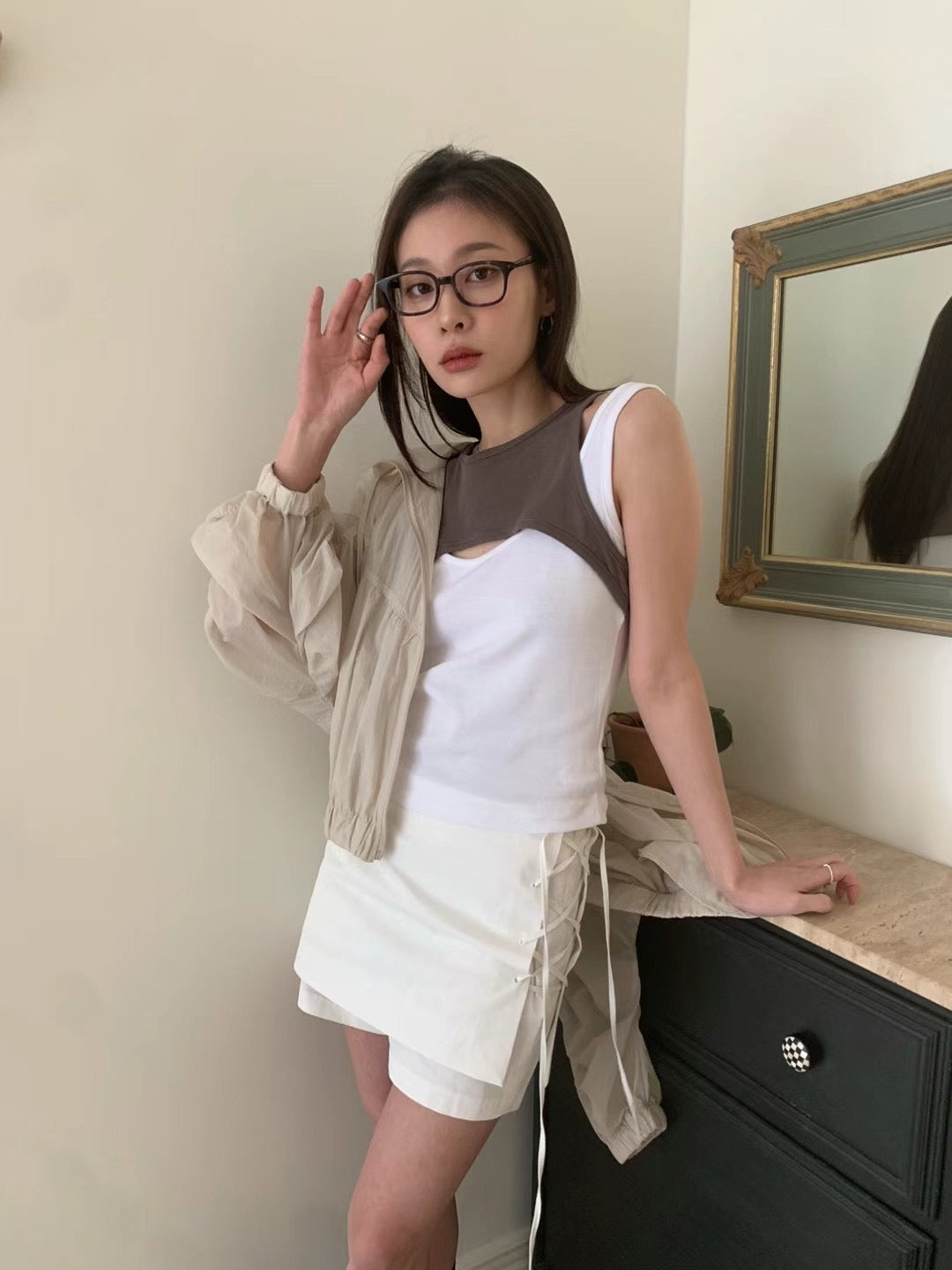 ✨推！"Lipa" Lace-up Layered Skorts (Ivory)