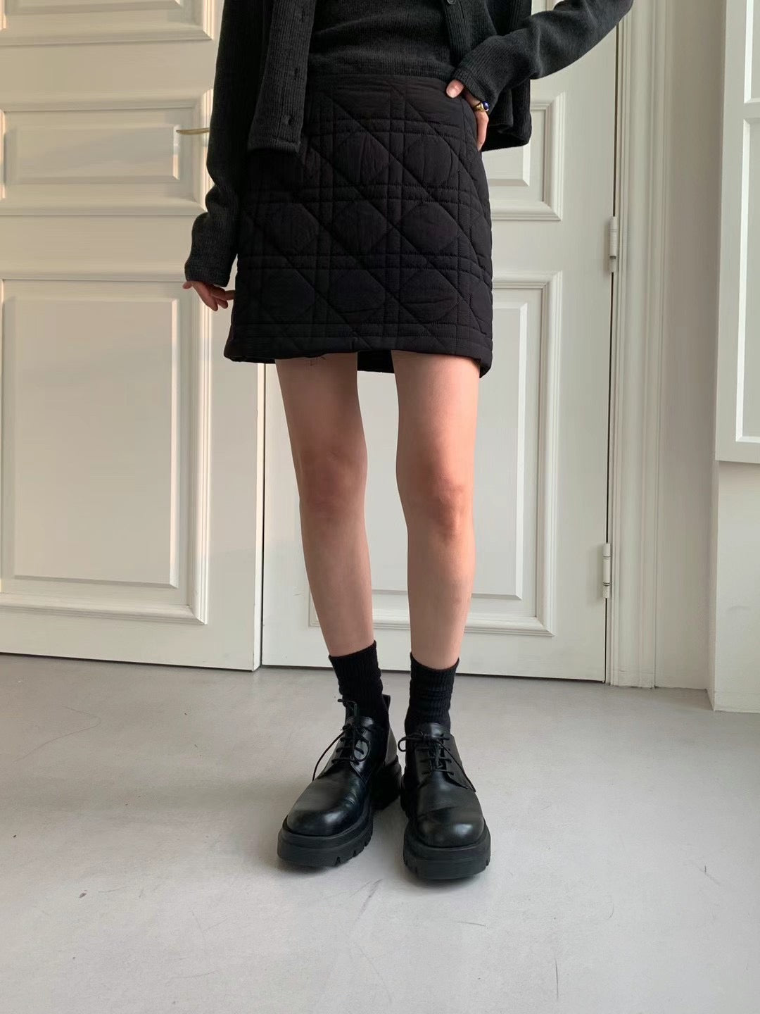 Quilted A-shape Mini Skirt (Black)