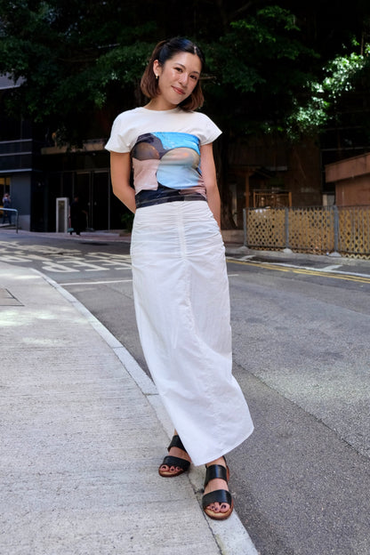 "Kate" Ribboned Back-slit Skirt (White)
