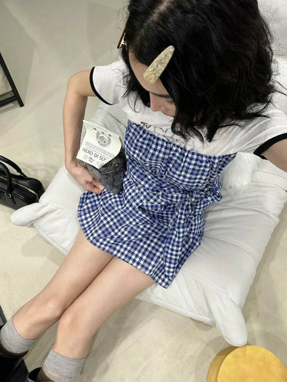 2-way Gingham Knots Top/ Skirt (Blue)