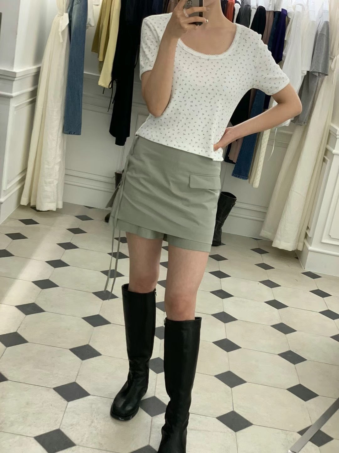 ✨推！"Lipa" Lace-up Layered Skorts (Army Green)