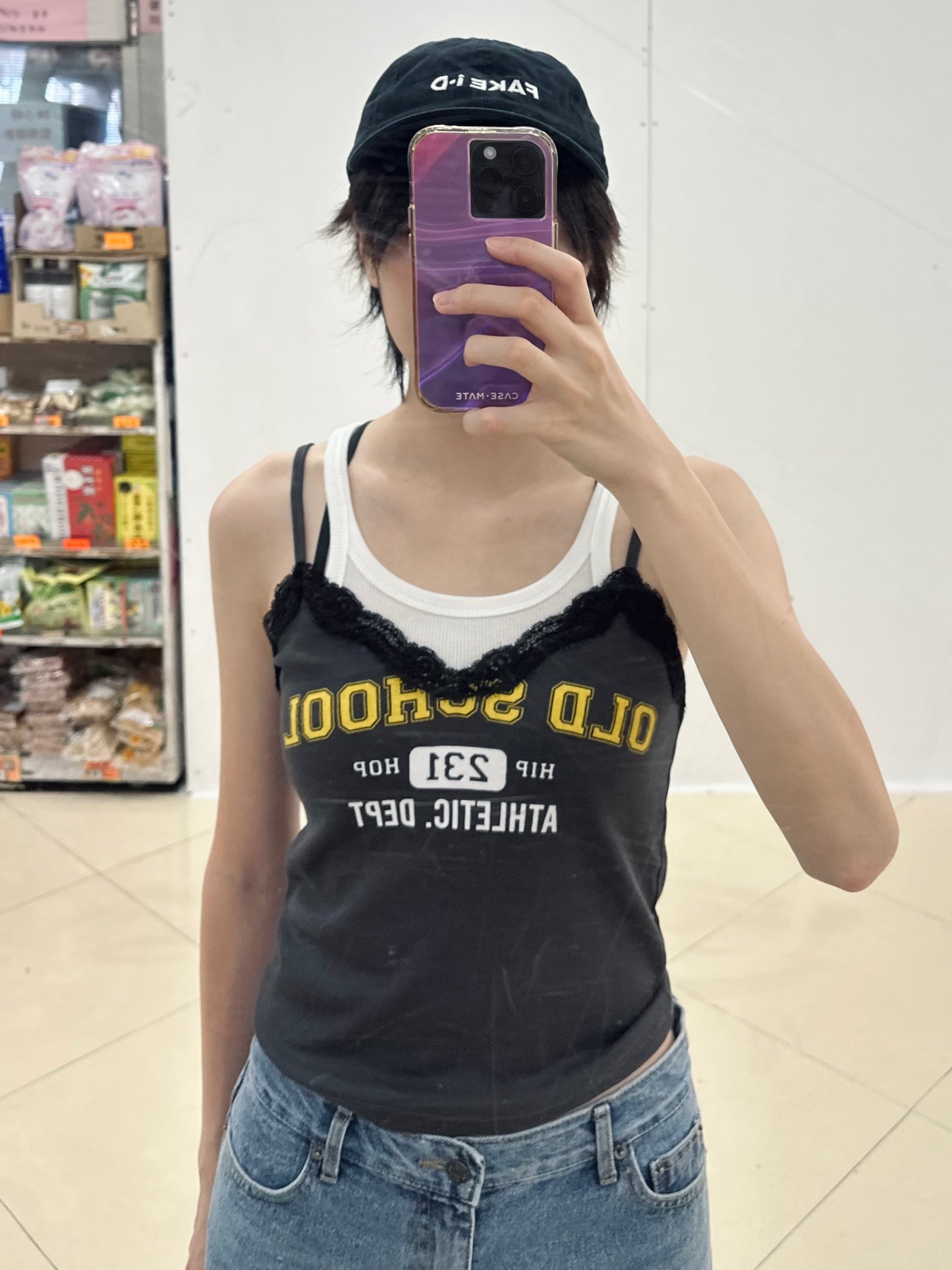✨推！"Old School" Lace Cami (Charcoal)