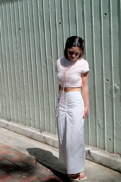 "Kate" Ribboned Back-slit Skirt (White)