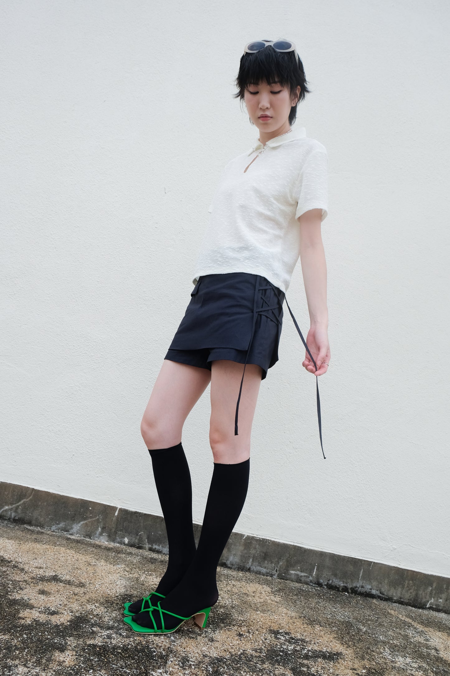 ✨推！"Lipa" Lace-up Layered Skorts (Ivory)