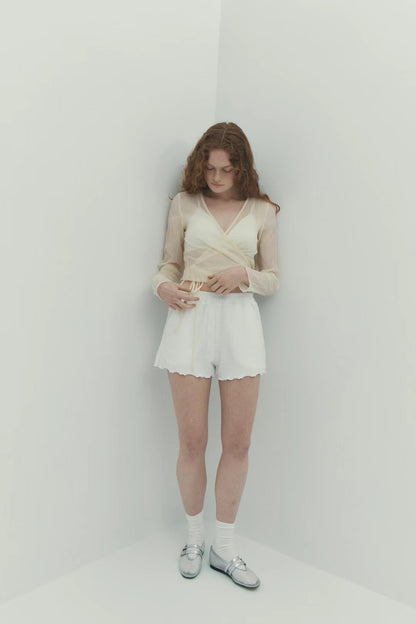 連線優惠/ Creased See-through Wrap Top