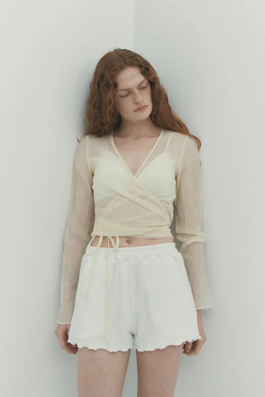 連線優惠/ Creased See-through Wrap Top